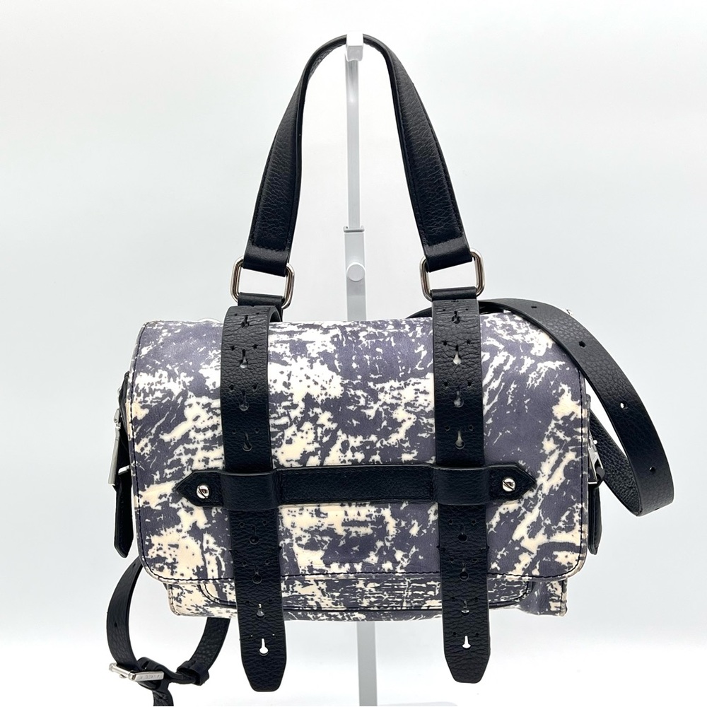 Aimee Kestenberg Blue White Leather Satchel Crossbody Bag